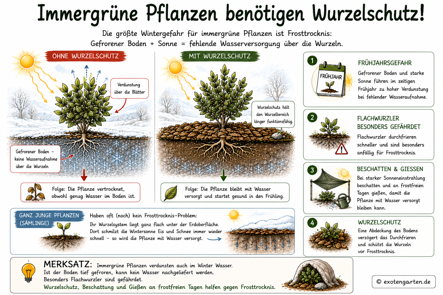 Immergrüne Pflanzen benötigen Wurzelschutz Immergrüne Pflanzen benötigen Wurzelschutz